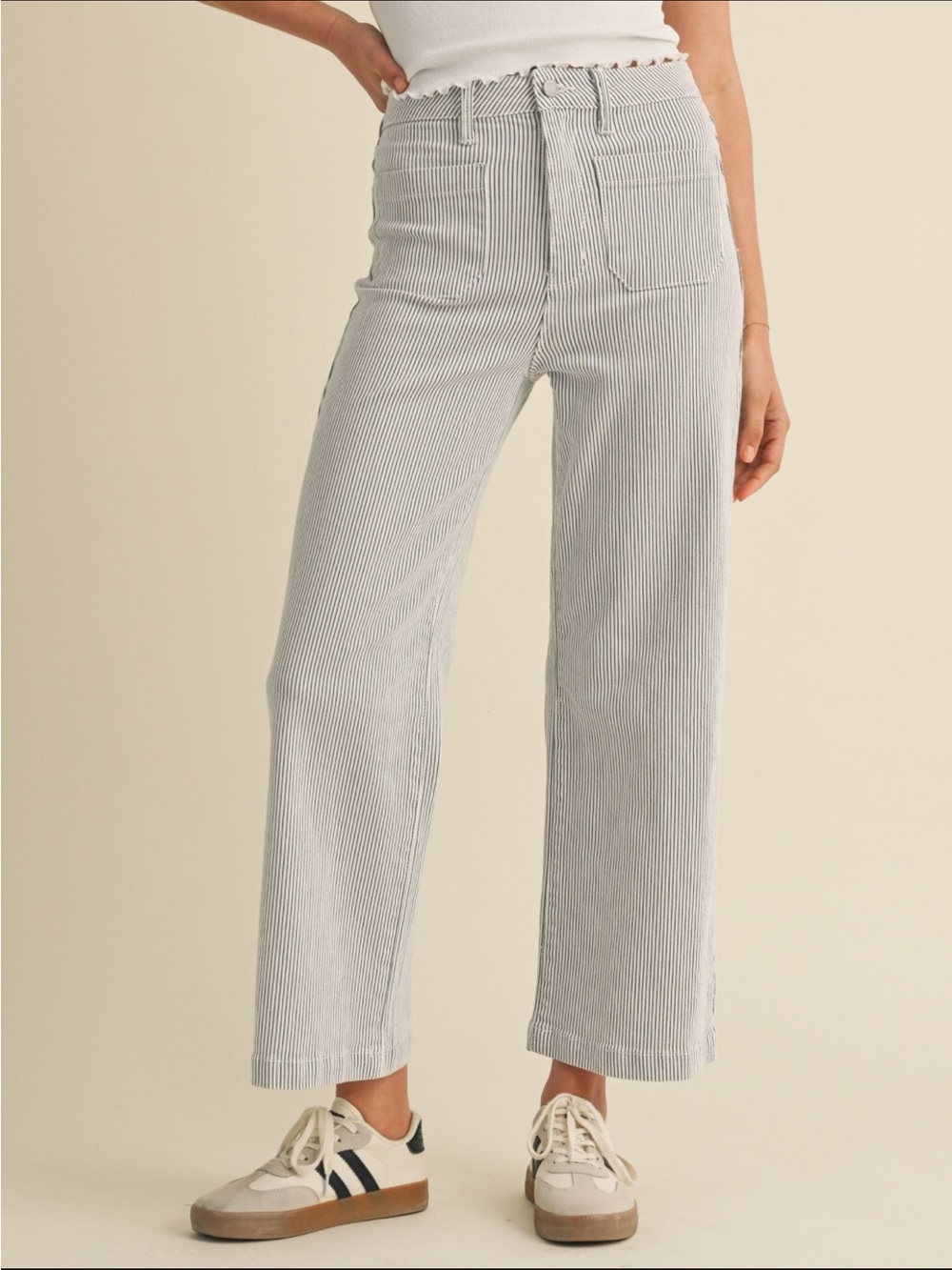 Just Black Pinstriped Wide-Leg Jeans